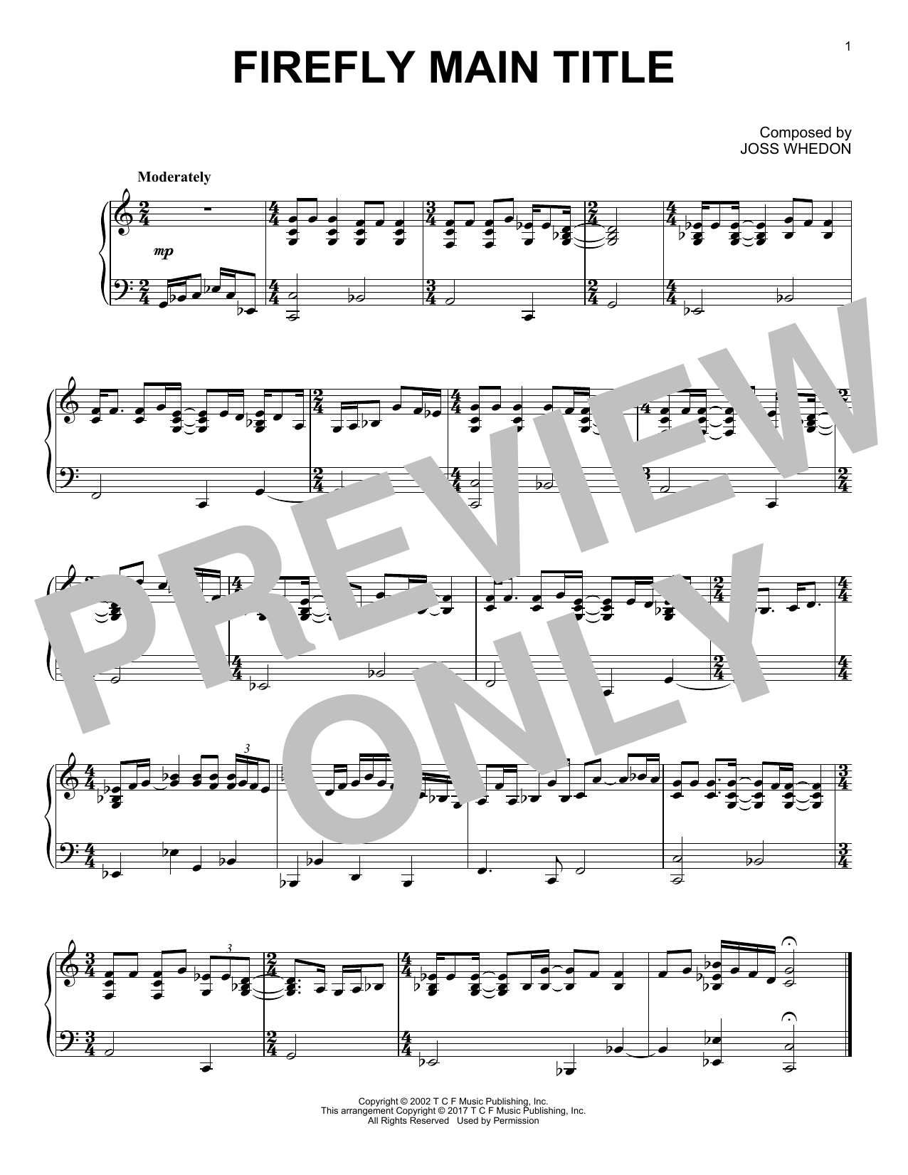 Joss Whedon Firefly Main Title sheet music notes and chords arranged for Piano Solo