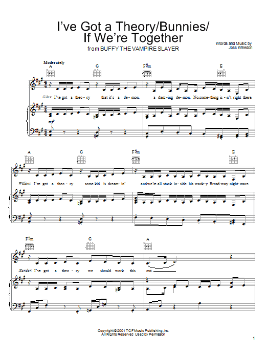 Joss Whedon I've Got A Theory/Bunnies/If We're Together sheet music notes and chords arranged for Piano, Vocal & Guitar Chords (Right-Hand Melody)