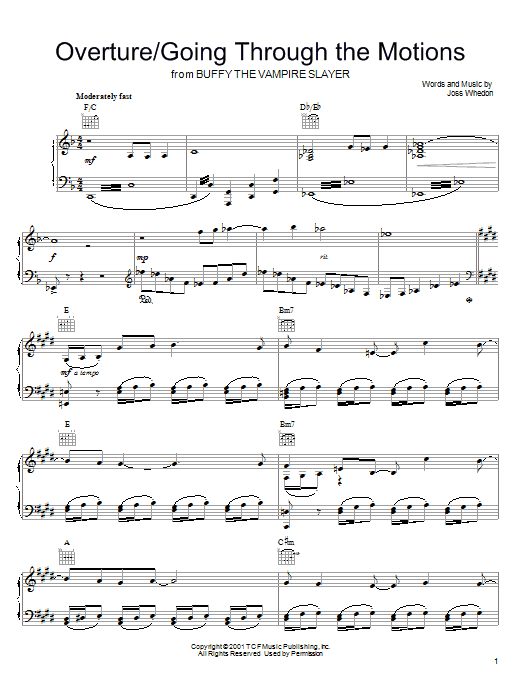 Joss Whedon Overture/Going Through The Motions sheet music notes and chords arranged for Piano, Vocal & Guitar Chords (Right-Hand Melody)