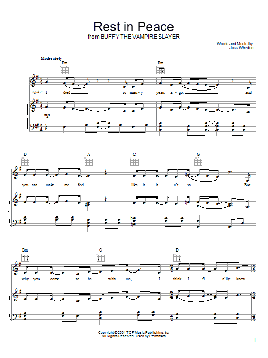 Joss Whedon Rest In Peace sheet music notes and chords arranged for Piano, Vocal & Guitar Chords (Right-Hand Melody)