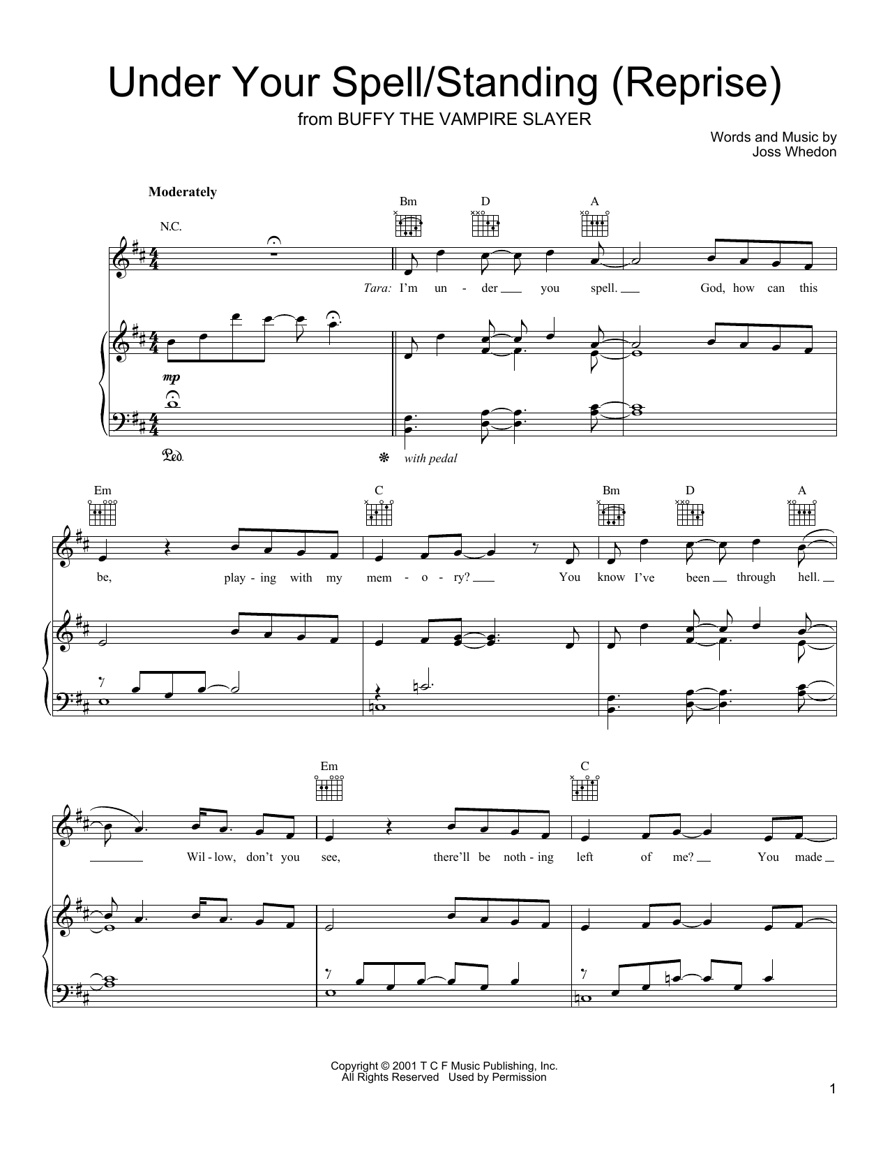 Joss Whedon Under Your Spell/Standing (Reprise) sheet music notes and chords arranged for Piano, Vocal & Guitar Chords (Right-Hand Melody)