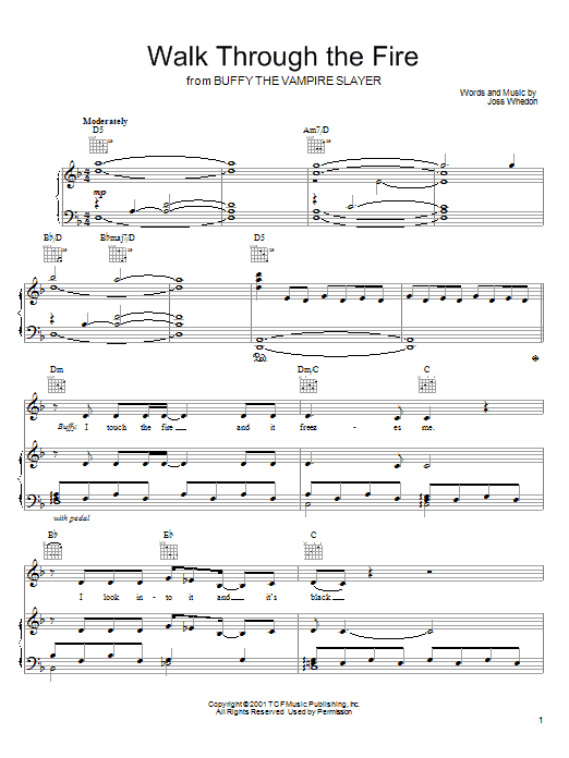 Joss Whedon Walk Through The Fire sheet music notes and chords arranged for Piano, Vocal & Guitar Chords (Right-Hand Melody)