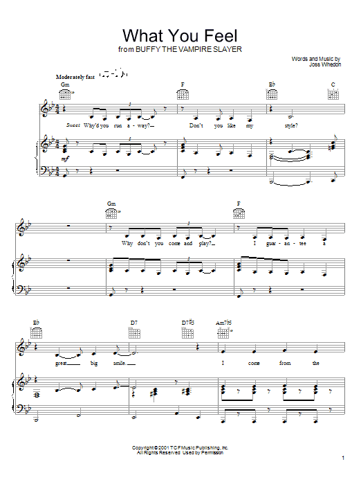 Joss Whedon What You Feel sheet music notes and chords arranged for Piano, Vocal & Guitar Chords (Right-Hand Melody)