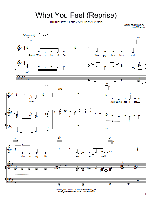 Joss Whedon What You Feel (Reprise) sheet music notes and chords arranged for Piano, Vocal & Guitar Chords (Right-Hand Melody)