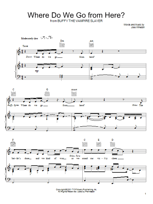 Joss Whedon Where Do We Go From Here? sheet music notes and chords arranged for Piano, Vocal & Guitar Chords (Right-Hand Melody)
