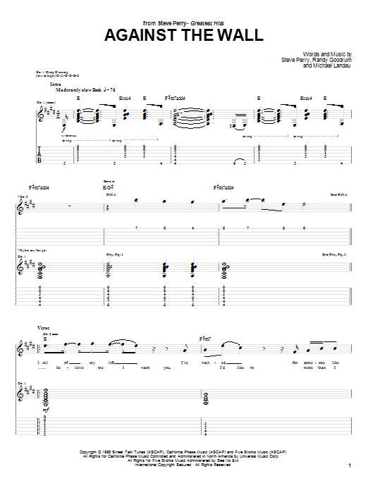 Journey Against The Wall sheet music notes and chords arranged for Guitar Tab