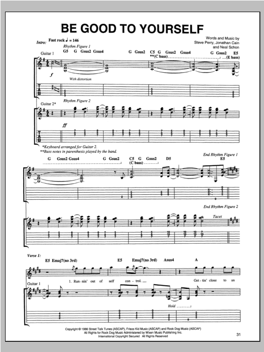 Journey Be Good To Yourself sheet music notes and chords arranged for Guitar Tab