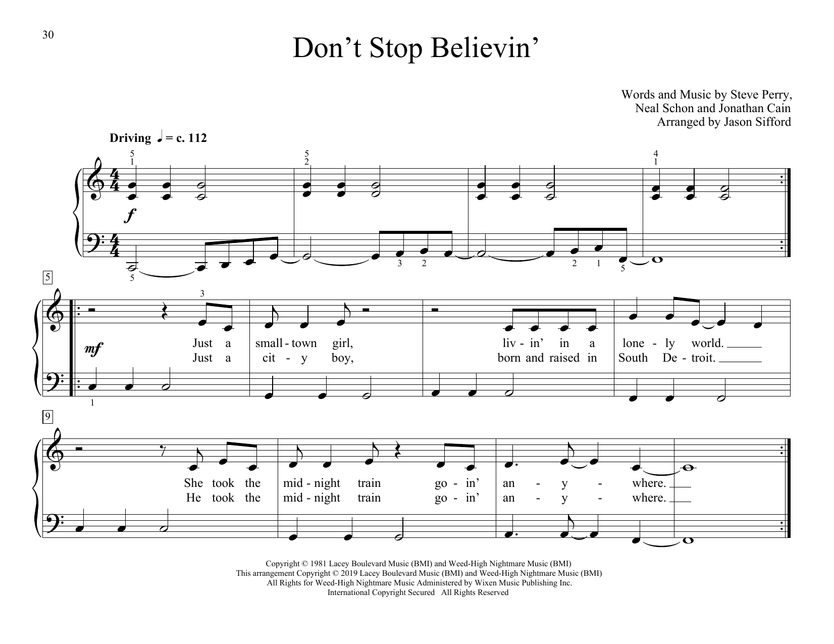 Journey Don't Stop Believin' (arr. Jason Sifford) sheet music notes and chords arranged for Educational Piano