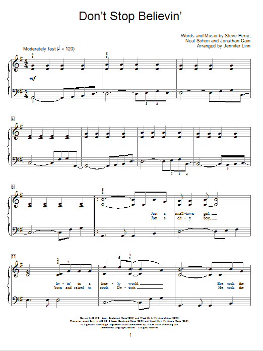 Journey Don't Stop Believin' (arr. Jennifer Linn) sheet music notes and chords arranged for Educational Piano