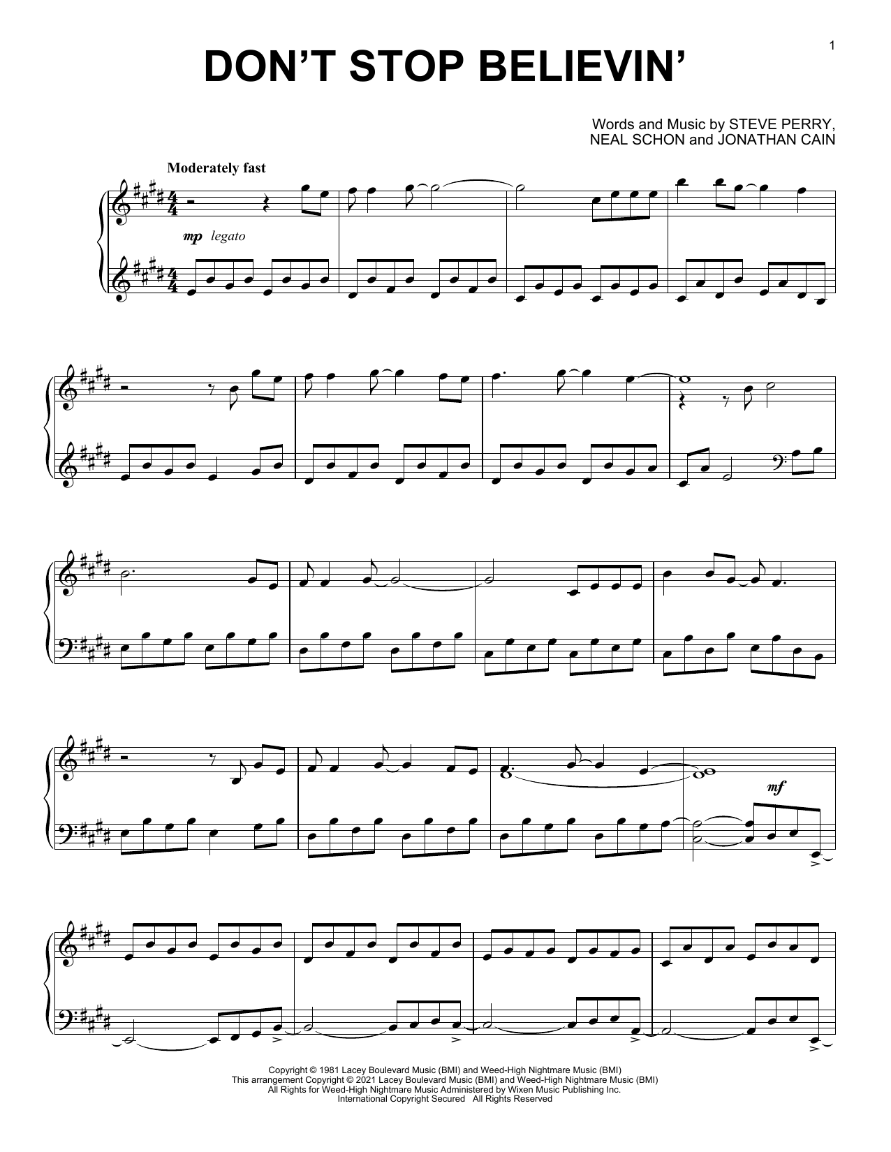 Journey Don't Stop Believin' [Classical version] sheet music notes and chords arranged for Piano Solo