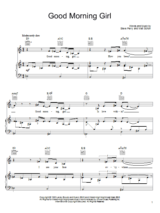 Journey Good Morning Girl sheet music notes and chords arranged for Easy Piano