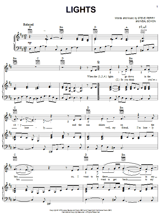 Journey Lights sheet music notes and chords arranged for Piano, Vocal & Guitar Chords (Right-Hand Melody)
