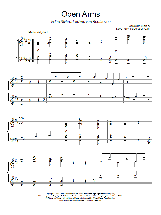 Journey Open Arms (in the style of Ludwig van Beethoven) sheet music notes and chords arranged for Piano Solo