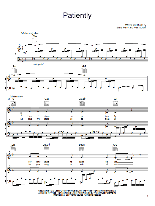 Journey Patiently sheet music notes and chords arranged for Piano, Vocal & Guitar Chords (Right-Hand Melody)