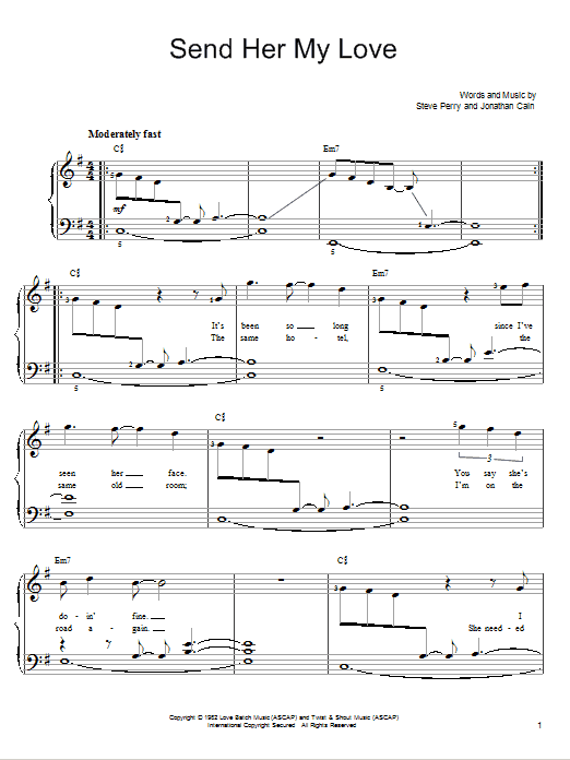Journey Send Her My Love sheet music notes and chords arranged for Easy Piano