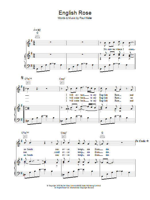Journey South English Rose sheet music notes and chords arranged for Piano, Vocal & Guitar Chords