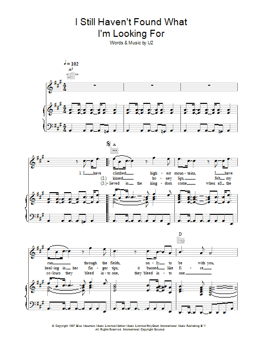 Journey South I Still Haven't Found What I'm Looking For sheet music notes and chords arranged for Piano, Vocal & Guitar Chords