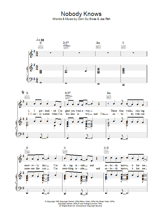 Journey South Nobody Knows sheet music notes and chords arranged for Piano, Vocal & Guitar Chords