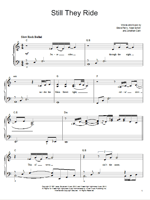 Journey Still They Ride sheet music notes and chords arranged for Easy Piano