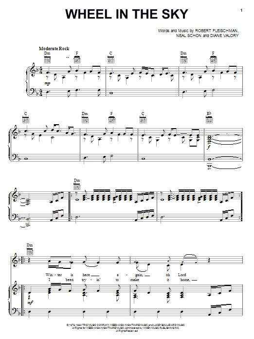 Journey Wheel In The Sky sheet music notes and chords arranged for Piano, Vocal & Guitar Chords (Right-Hand Melody)