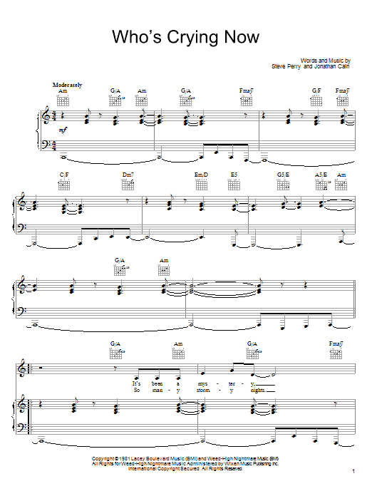 Journey Who's Crying Now sheet music notes and chords arranged for Guitar Tab