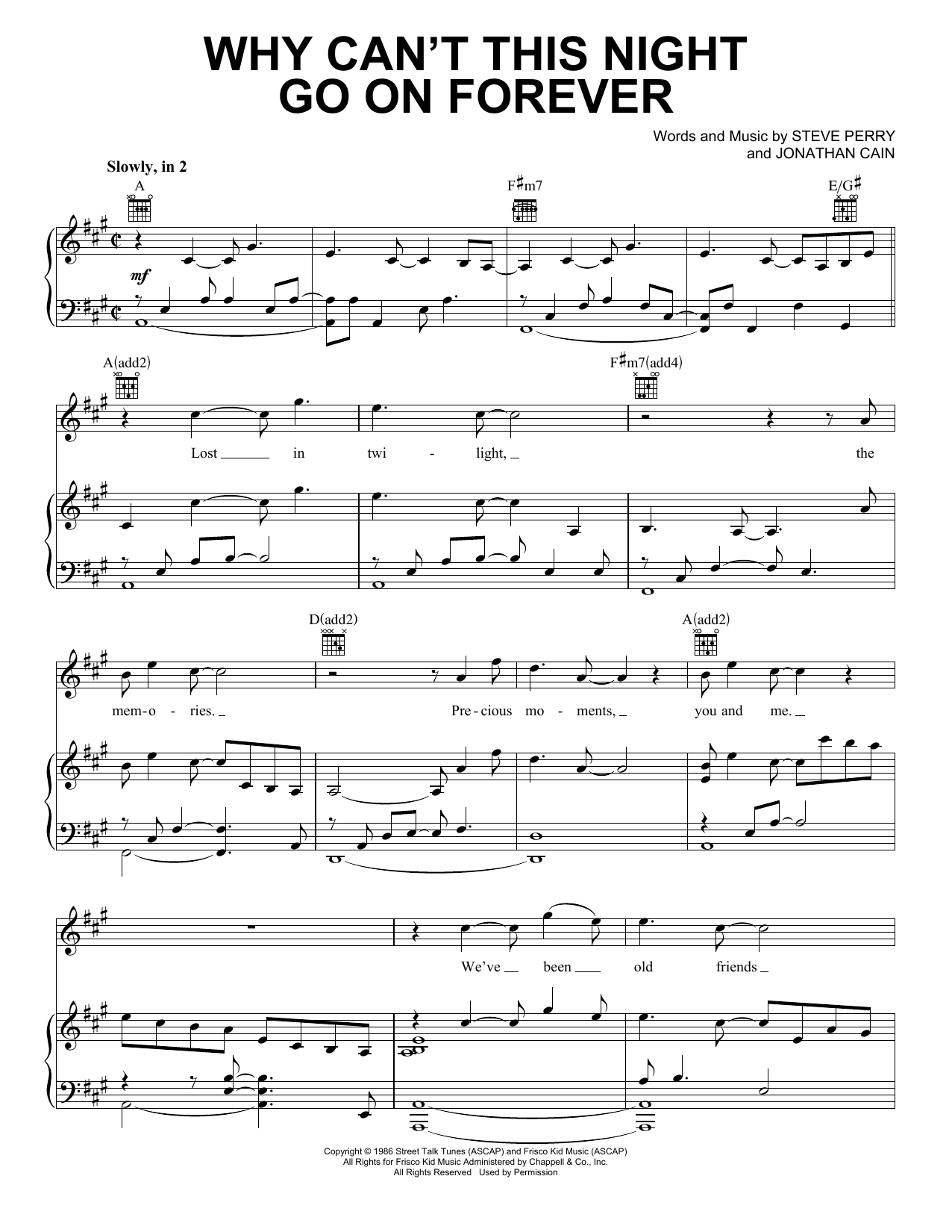 Journey Why Can't This Night Go On Forever sheet music notes and chords arranged for Piano, Vocal & Guitar Chords (Right-Hand Melody)