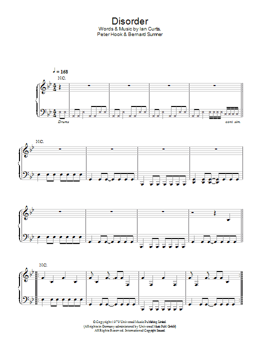 Joy Division Disorder sheet music notes and chords arranged for Piano, Vocal & Guitar Chords