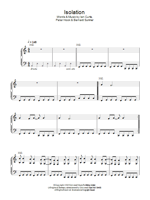 Joy Division Isolation sheet music notes and chords arranged for Piano, Vocal & Guitar Chords