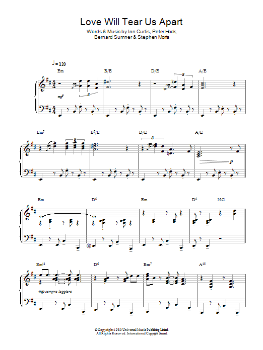Joy Division Love Will Tear Us Apart (Jazz Version) sheet music notes and chords arranged for Piano Solo