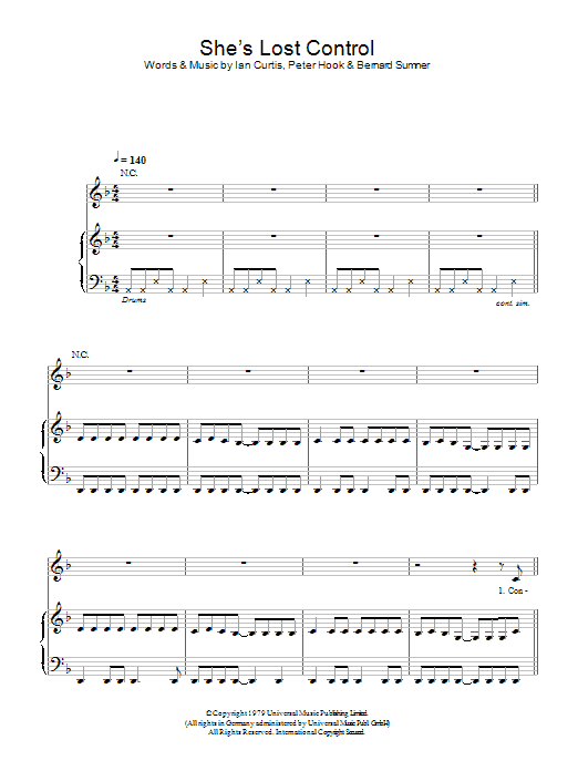 Joy Division She's Lost Control sheet music notes and chords arranged for Piano, Vocal & Guitar Chords