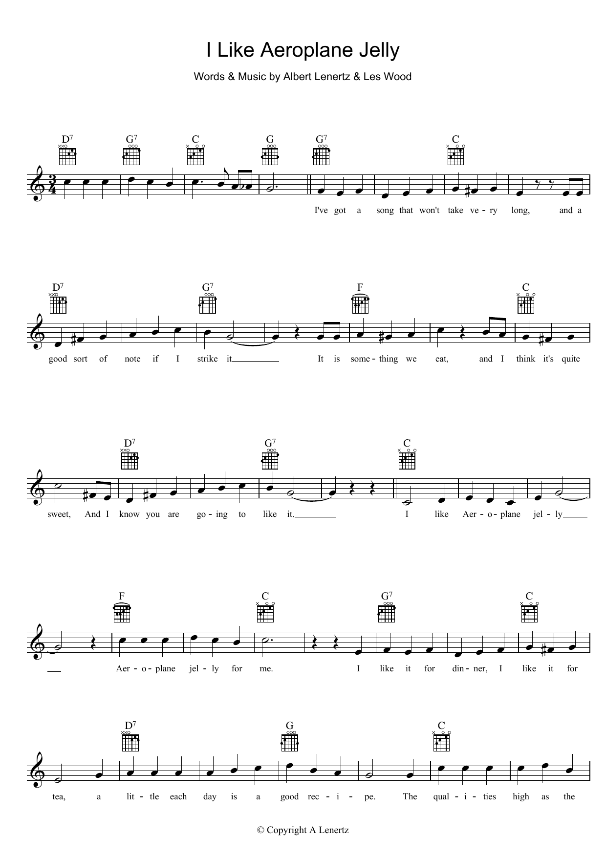 Joy King I Like Aeroplane Jelly sheet music notes and chords arranged for Lead Sheet / Fake Book