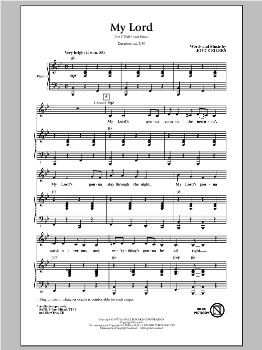 Joyce Eilers My Lord sheet music notes and chords arranged for SATB Choir