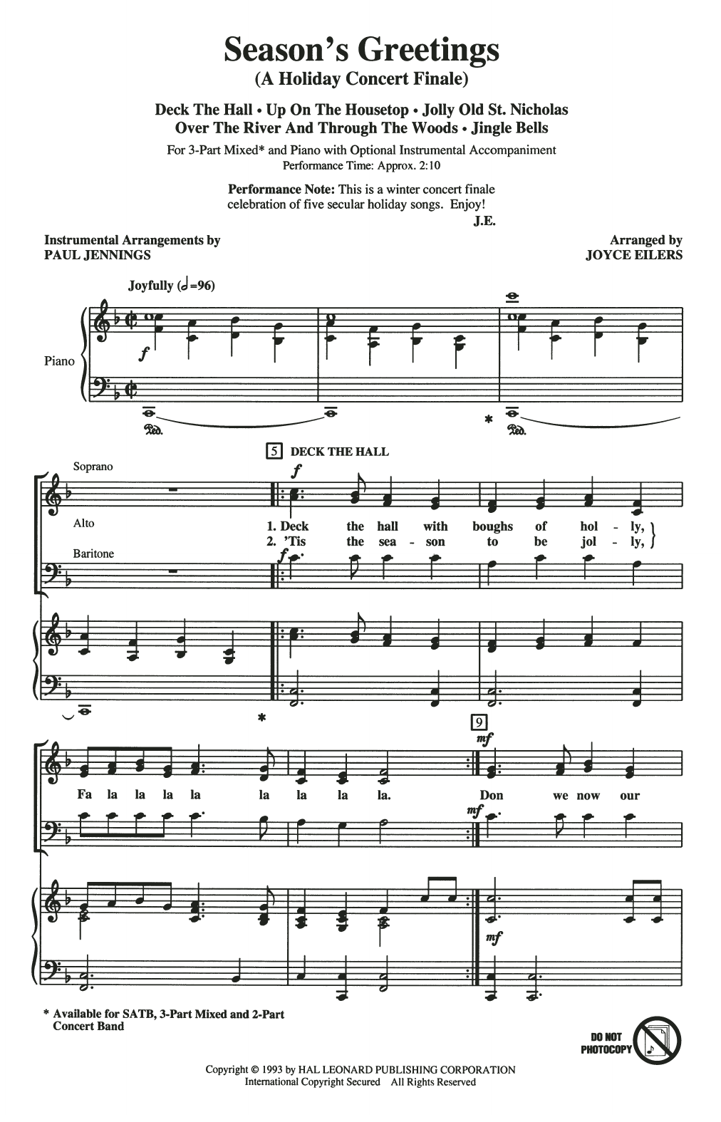 Joyce Eilers Season's Greetings (Medley) sheet music notes and chords arranged for 3-Part Mixed Choir