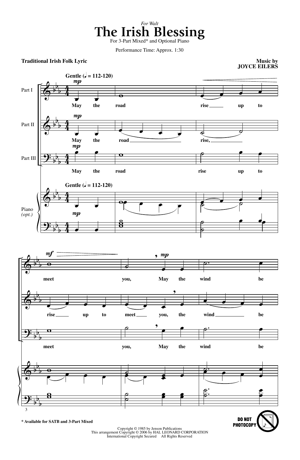Joyce Eilers The Irish Blessing sheet music notes and chords arranged for 3-Part Mixed Choir