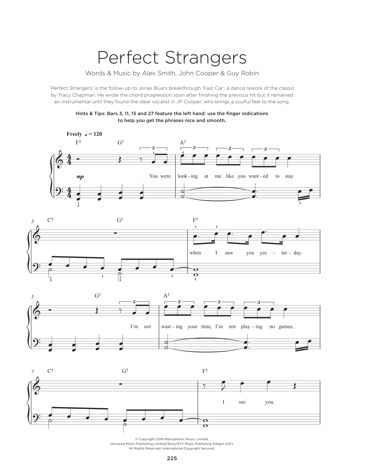 JP Cooper Perfect Strangers sheet music notes and chords arranged for Really Easy Piano