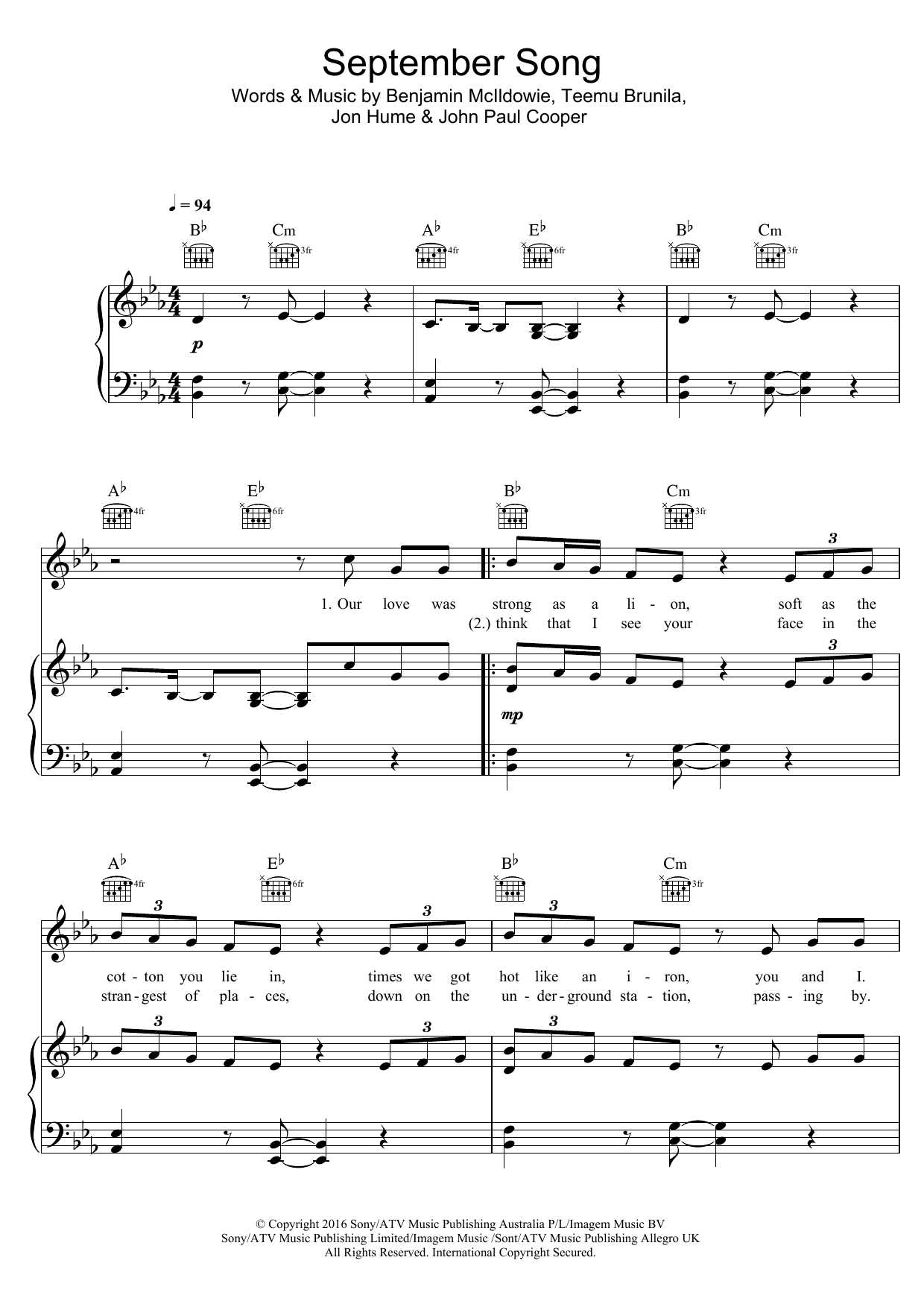 JP Cooper September Song sheet music notes and chords arranged for Piano, Vocal & Guitar Chords