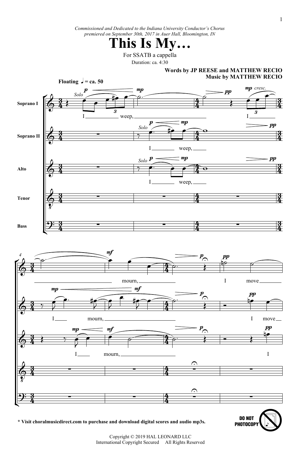 J.P. Reese and Matthew Recio This Is My... sheet music notes and chords arranged for SATB Choir