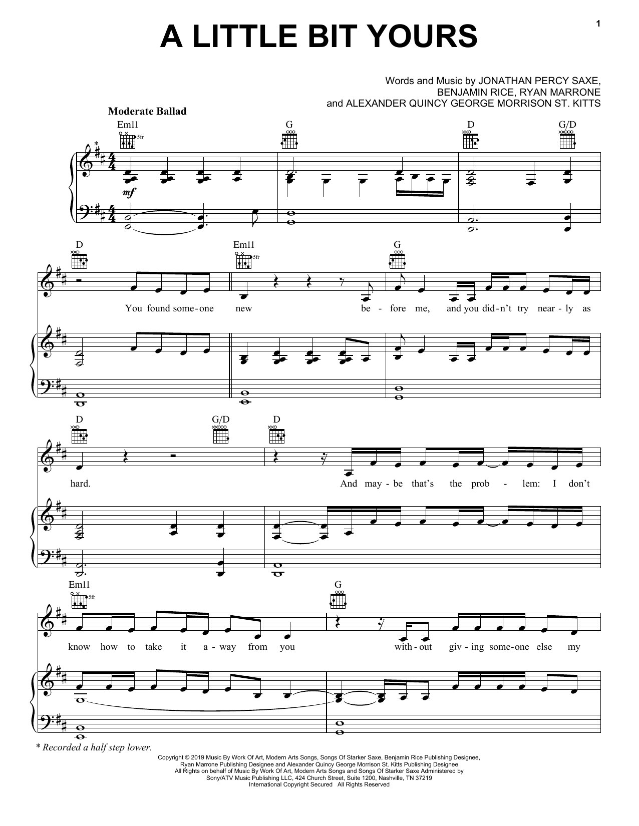 JP Saxe A Little Bit Yours sheet music notes and chords arranged for Piano, Vocal & Guitar Chords (Right-Hand Melody)