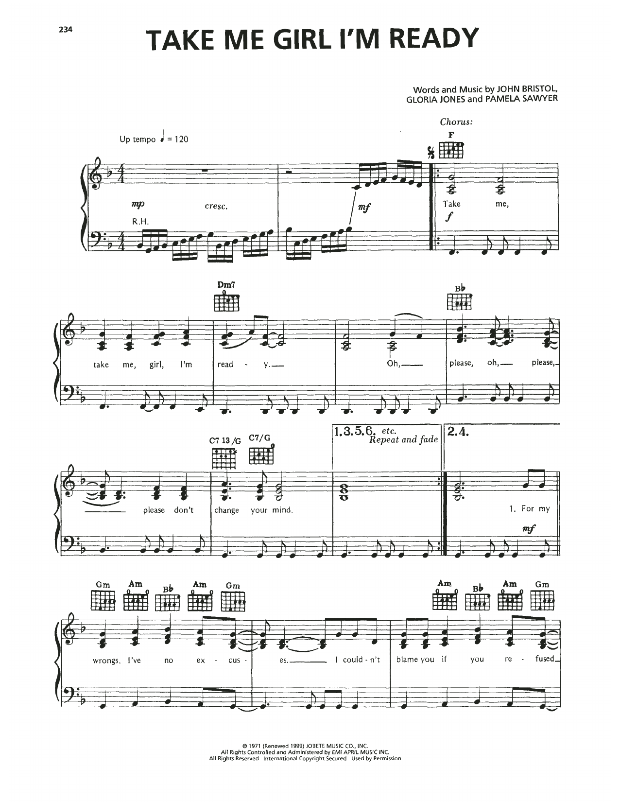 Jr. Walker & The All Stars Take Me Girl, I'm Ready sheet music notes and chords arranged for Piano, Vocal & Guitar Chords (Right-Hand Melody)