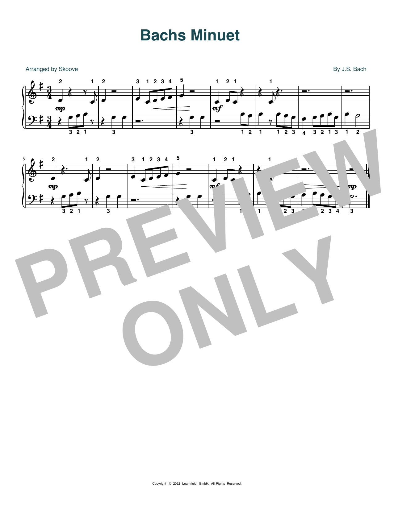 J.S. Bach Bach's Minuet (arr. Skoove) sheet music notes and chords arranged for Beginner Piano (Abridged)