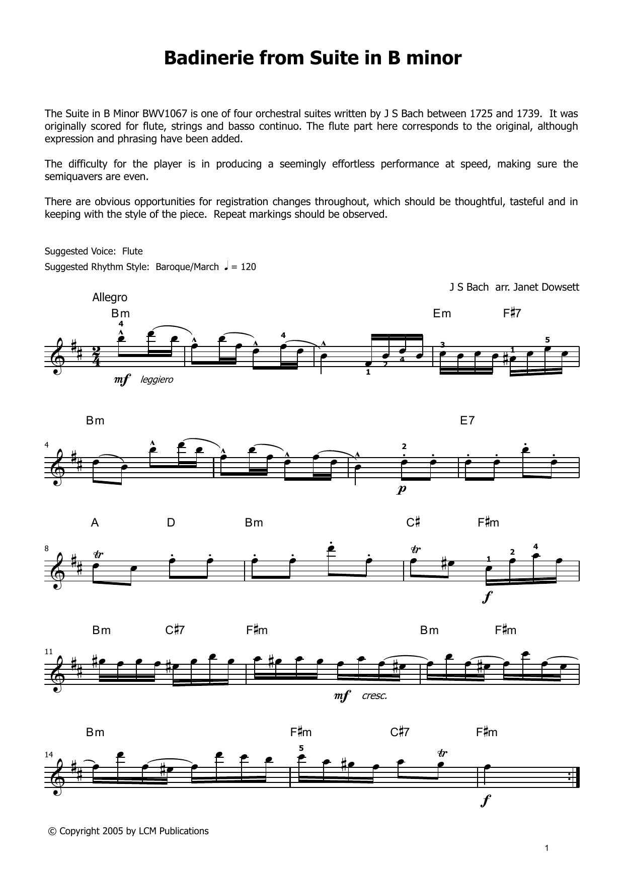 J.S. Bach Bardenerie From Suite in B Minor (from LCME Electronic Keyboard Grade 8 List A) sheet music notes and chords arranged for Piano Solo