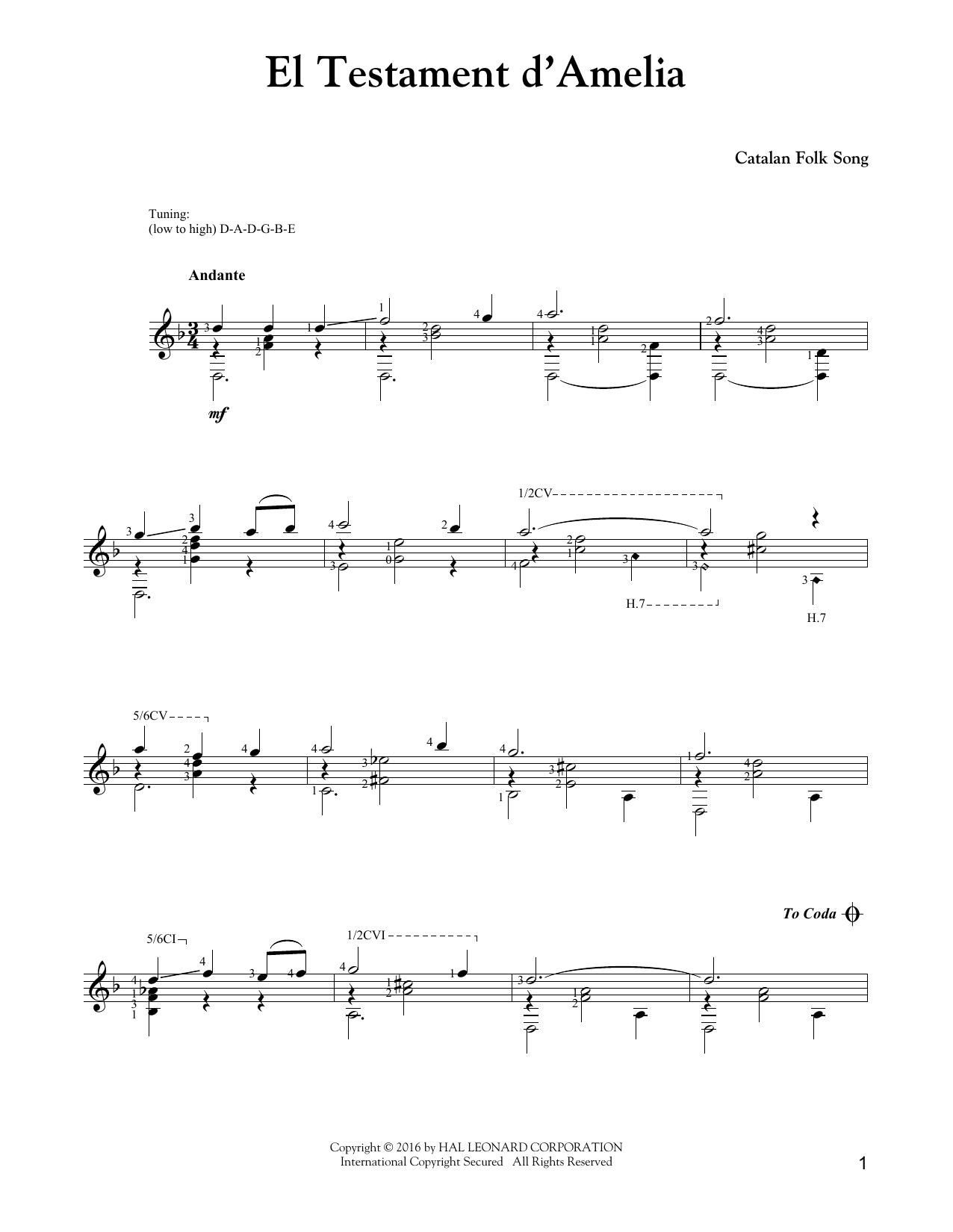 J.S. Bach El Testament D'Amelia sheet music notes and chords arranged for Solo Guitar