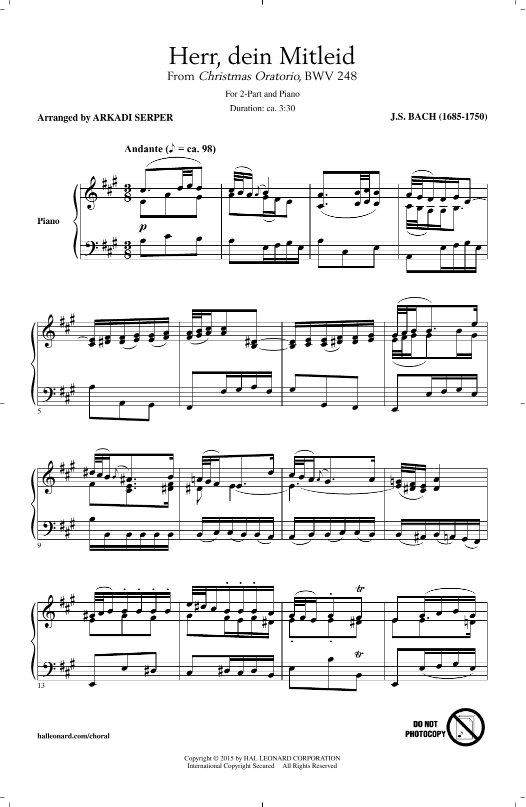 J.S. Bach Herr, Dein Mitleid (arr. Arkadi Serper) sheet music notes and chords arranged for 2-Part Choir
