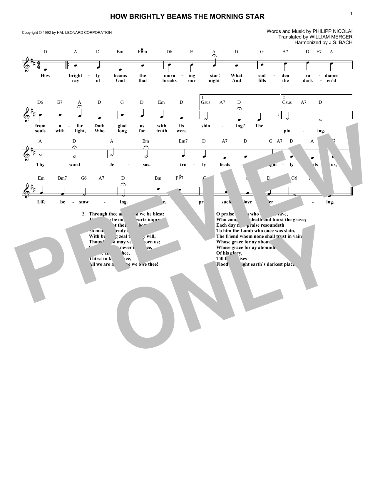 Johann Sebastian Bach How Brightly Beams The Morning Star sheet music notes and chords arranged for Lead Sheet / Fake Book