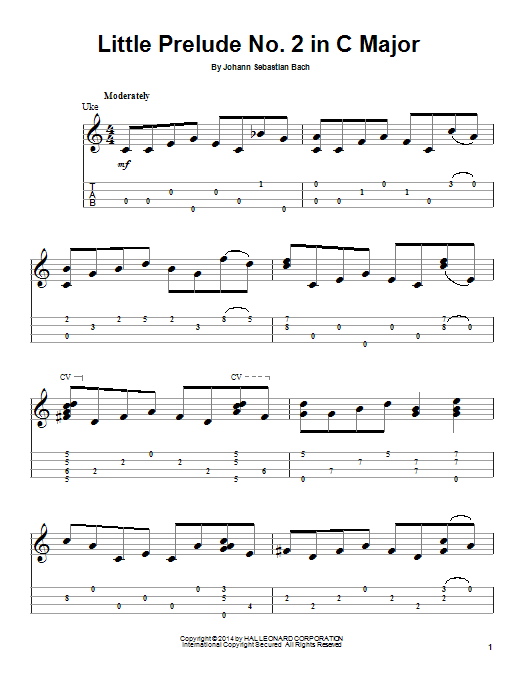 J.S. Bach Little Prelude No. 2 in C Major sheet music notes and chords arranged for Ukulele