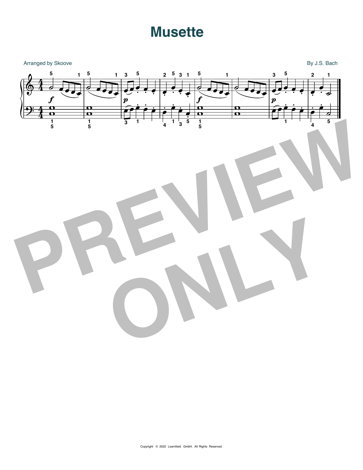 J.S. Bach Musette (arr. Skoove) sheet music notes and chords arranged for Beginner Piano (Abridged)