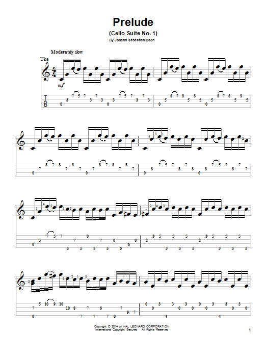 Johann Sebastian Bach Prelude (Cello Suite No. 1) sheet music notes and chords arranged for Ukulele