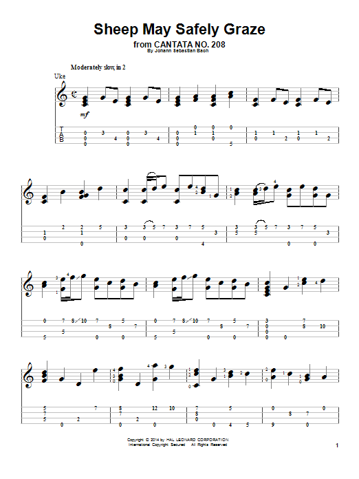 J.S. Bach Sheep May Safely Graze sheet music notes and chords arranged for Ukulele