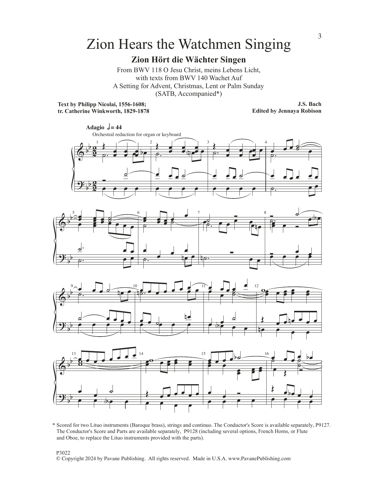 J.S. Bach Zion Hears The Watchmen Singing sheet music notes and chords arranged for SATB Choir