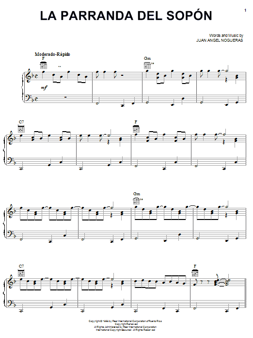 Juan Angel Nogueras La Parranda Del Sopon sheet music notes and chords arranged for Piano, Vocal & Guitar Chords (Right-Hand Melody)